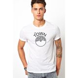 Qivi The Town Baskılı Beyaz Erkek Örme T-shirt