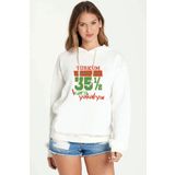 QIVI Türküm Doğruyum Karşıyakalıyım Izmir 35,5 Baskılı Beyaz Kadın Örme Kapşonlu Sweatshirt Uzun Kol