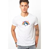 Qivi Unicorn Rainbow Baskılı Beyaz Erkek Örme T-shirt