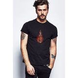 Qivi Violin Fire 4K Dark Gitar Music Baskılı Siyah Erkek Örme Tshirt - XL