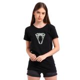 Qivi Viper School Splash Baskılı Siyah Örme Kadın T-shirt