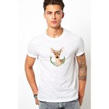 Qivi Watercolor Deer Baskılı Beyaz Erkek Örme T-shirt