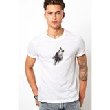 Qivi Wolf Head Tattoo Images Kurt Baskılı Beyaz Erkek Örme T-shirt
