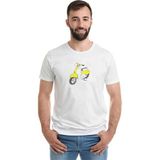 Qivi Yellow White Retro Scooter Baskılı Beyaz Erkek Örme T-shirt