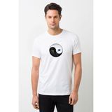 Qivi Ying Yang Cat Kedi Baskılı Beyaz Erkek Örme T-shirt