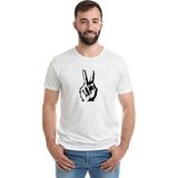Qivi Zafer Işareti Baskılı Beyaz Erkek Örme T-shirt