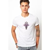 Qivi Zentangle Elephants Eflatun Fil Baskılı Beyaz Erkek Örme T-shirt