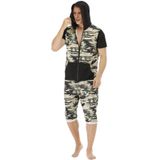 QIYUANT Erkek Günlük Kısa Tulumlar Tek Parça Yaz Tam Fermuarlı Tulum Tulum Kısa Kollu Cepli Tulum Fitness Spor Giyim Gecelik Pijama Loungewear Tulum (Kamuflaj, Siyah L), Kamuflaj, Siyah, L