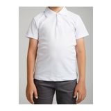 QKK Beyaz Polo Yaka Lakost T-shirt Kısa Kollu Okul Tişörtü