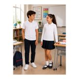 QKK Çocuk Unisex Beyaz 2'li Polo Yaka Okul Tişörtü Seti Kısa Kollu + Uzun Kollu %100 Pamuk Lakos Kumaş