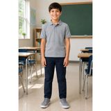 Qkk Çocuk Unisex Gri Kısa Kollu Polo Yaka Okul Tişörtü %100 Pamuk Lakos Kumaş - 12 - 14 Yaş