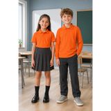 QKK Çocuk Unisex Turuncu 2'li Polo Yaka Okul Tişörtü Seti Kısa Kollu + Uzun Kollu %100 Pamuk Lakos Kumaş