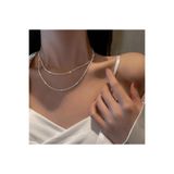 QL ACCESSORY Gümüş Kaplama Çift Sıra Kristal Cam Taşlı Su Yolu Kolye
