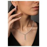 QL ACCESSORY Gümüş Kaplama Kristal Cam Taşlı Sallantılı Su Yolu Kolye Küpe Takımı