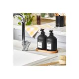 QLUX IDEAS Lüks Ahşap Altlıklı Cam Set Cool Sabunluk- Banyo -Mutfak Seti