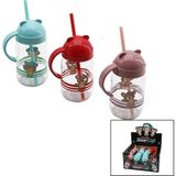 Qlux Ideas Qlux C-00374 Teddy Bear Bardak 370CC Kulplu Pipetli Figürlü Ayıcık Resimli Renkli Plastik Kapak Cam - 20'li Paket - Şeffaf