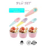 QLUX IDEAS Qlux Karnaval Dondurma Seti Eğlenceli Dondurma Kasesi 3 Adet Dondurma Kaşığı 3adet Dondurma Kasesi