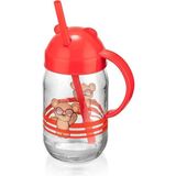 Qlux Pipetli Bardak Çoçuk Bebek Alıştırma Bardağı Bpa Içermez Cam Ayıcık Desenli Bardak - Kırmızı