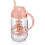 Qlux Pipetli Bardak Çoçuk Bebek Alıştırma Bardağı Bpa Içermez Cam Ayıcık Desenli Bardak - Pembe