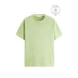 QMARI Açik Yeşil Erkek Basic Relaxed Fit Tişört Bisiklet Yaka | Düz Pamuklu Tshirt | Beyaz Nakışlı Q Logo