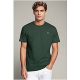 QMARI Erkek Yeşil Relaxed Fit Basic Tişört Bisiklet Yaka | Düz Pamuklu Tshirt | Beyaz Nakışlı Q Logo