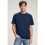 QMARI Lacivert Erkek Basic Relaxed Fit Tişört Bisiklet Yaka | Düz Pamuklu Tshirt | Beyaz Nakışlı Q Logo