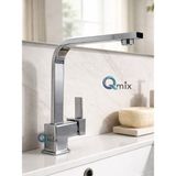 Qmix KARE PİRİNÇ GÖVDE ÇİFT SU GİRİŞLİ LÜX BANYO LAVABO BATARYASI-ÜST KALİTE - Krom