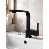 Qmix Komple Siyah Kare Model Pirinç Gövde Banyo Lavabo Bataryası 360 Derece Döner Borulu Sıcak-Soğuk