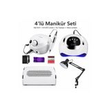 QNAİL PROFESSİONAL Profesyonel 4’lü Manikür Seti Nail Drill UV LED Lamba Toz Toplayıcı Masa Lambası