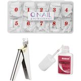 Qnail Professional Protez Tırnak 500'LÜ Beyaz Tips -Tips Makası ve Yapıştırıcı Mxbon- 3'lü Set - Çok Renkli