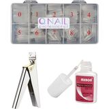 Qnail Professional Protez Tırnak 500'LÜ Şeffaf Tips -Tips Makası ve Yapıştırıcı- 3'lü Set - Çok Renkli