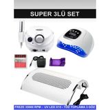 Qnail Professional Protez Tırnak Kalıcı Oje Seti (Freze Makinesi + X15 Uv/led Oje Kurutucu + Toz Toplama 3 Fanlı) - Çok Renkli
