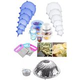 Qniay 3lü Set Buharda Pişirme Aparatı Haşlama Sepeti + Cips Patates Doğrayıcı + 6'lı Streç Silikon Kapak