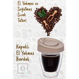 Qniay Çift Cidarlı Espresso Lungo Kahve Bardağı Kapaklı El Yakmaz Bardak Americano Latte Coffe Çay Ev Ofis Kamp Seyahat Çift Çidarlı Bardak Termos