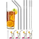 Qniay Metal Pipet Paslanmaz Çelik Pipet ve Pipet Temizleme Fırçası Seti 6 Parça - Renkli