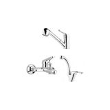 Qniay Mix Spiralli Eviye Batarya Berber + Kuğu Lavabo ve Mix Banyo Bataryası Qni - Sağ