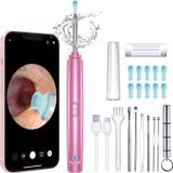 Qnoon Kulak balmumu temizleme aleti, kameralı kulak temizleyici, 1296P HD kamera ve 6 LED ışık, 10 kulak çekme uçlu kulak temizleme seti, iOS ve Android için kulak mumu temizleme kiti (açık pembe)