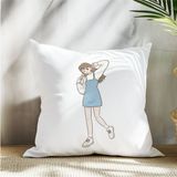 Qoeuyl Boutique Anime Kızı Baskılı Hediyelik Elyaf Saten Dekoratif Yastık - 28 x 28 cm - Beyaz