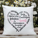 Qoeuyl Boutique Aunt Heart Shape Baskılı Hala Teyze Hediyelik Elyaf Dolgulu Saten Dekoratif Yastık - 28 x 28 cm - Beyaz