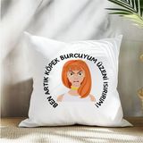 Qoeuyl Boutique Ben Artık Köpek Burcuyum Üzeni Isırırım Baskılı Komik Hediyelik Elyaf Saten Dekoratif Yastık - 39 x 39 cm - Beyaz