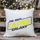 Qoeuyl Boutique Best Father In The Galaxy Babalar Günü Baskılı Elyaf Dolgulu Hediyelik Yastık - 39 x 39 cm - Beyaz