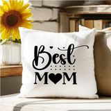 Qoeuyl Boutique Best Mom Baskılı Anneler Günü Hediyelik Elyaf Dolgulu Saten Dekoratif Yastık - 28 x 28 cm - Beyaz