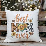 Qoeuyl Boutique Best Mom Ever Baskılı Anneler Günü Hediyelik Elyaf Dolgulu Saten Dekoratif Yastık - 28 x 28 cm - Beyaz