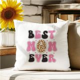 Qoeuyl Boutique Best Mom Ever No:2 Baskılı Anneler Günü Elyaf Dolgulu Saten Dekoratif Yastık - 28 x 28 cm - Beyaz