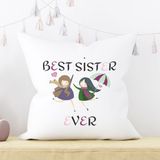 Qoeuyl Boutique Best Sister Ever No:2 Baskılı Kız Kardeş Abla Hediyelik Elyaf Dolgulu Dekoratif Yastık - 28 x 28 cm - Beyaz