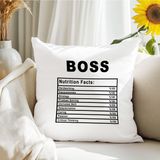 Qoeuyl Boutique Bos Nutrition Facts Baskılı Elyaf Dolgulu Hediyelik Yastık - 39 x 39 cm - Beyaz