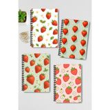 Qoeuyl Boutique Çilek Temalı Tasarım Tel Spiralli 4'lü Hatıra, Günlük, Ajanda, Anı, Okul Defter Seti - 001-Renkli - A4 - Çizgili