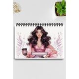 Qoeuyl Boutique Coffee Girl Model:2 A5 Tel Spiralli Yapılacaklar Notlar Listesi Haftalık Planlayıcı - 001-Renkli