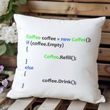 Qoeuyl Boutique Coffee Yazılımcı Java Baskılı Elyaf Dolgulu Hediyelik Yastık - 28 x 28 cm - Beyaz