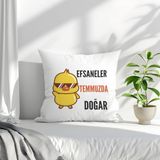 Qoeuyl Boutique Efsaneler Temmuzda Doğar Baskılı Doğum Günü Hediyelik Elyaf Saten Dekoratif Yastık - 28 x 28 cm - 02A-Beyaz